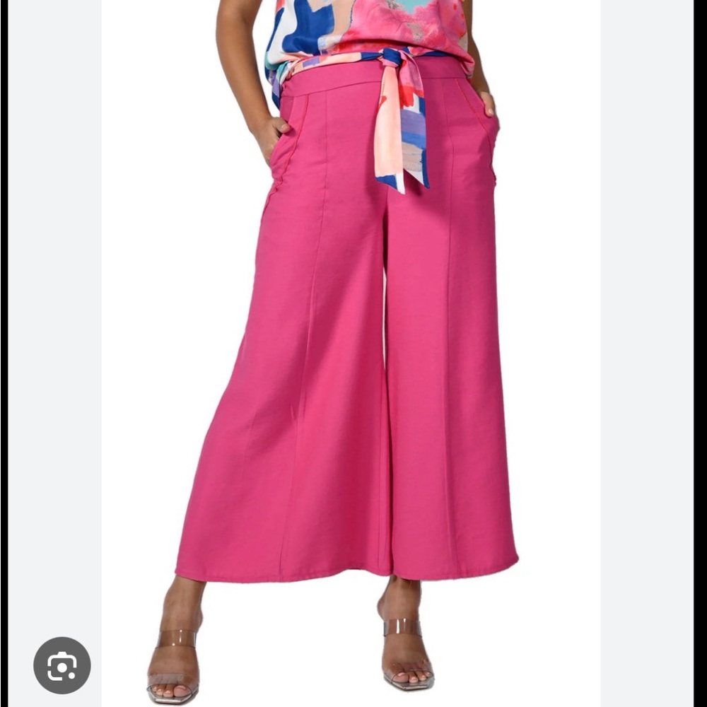 Frank Lyman Pink Wide Leg Pant with Multicolor Scarf Tie